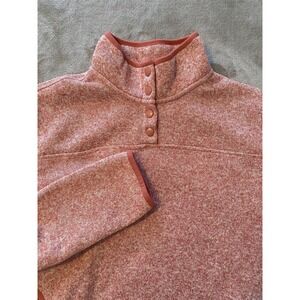 Eddie Bauer Pullover Sweater‎ Sz L Heathered Pink Knit Fleece Snap Neck Pockets